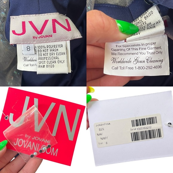 JVN By JOVANI Women’s 8 Navy Rhinestones Ruched Strapless Empire Gown #JVN21713A - Picture 3 of 16